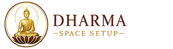 Dharma Space Setup logo featuring a golden Buddha on a lotus representing consecration and sacred space setup services in Australia