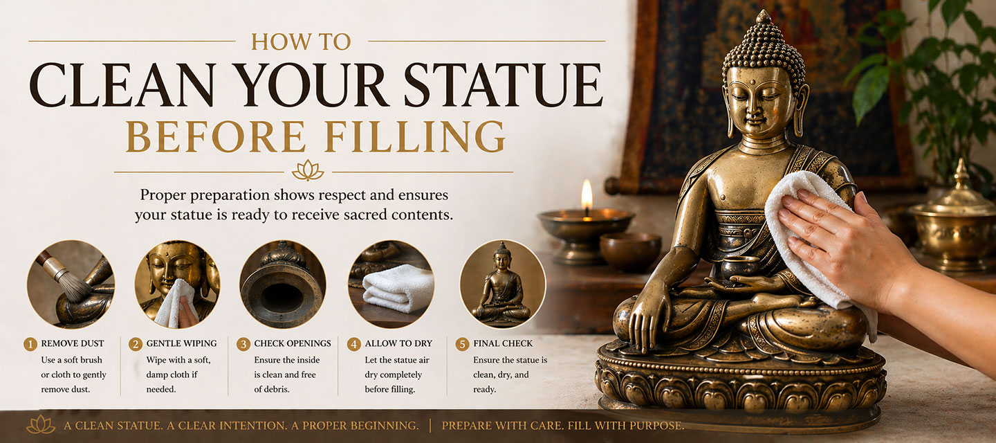 prepare buddha statue for filling with careful cleaning and preparation