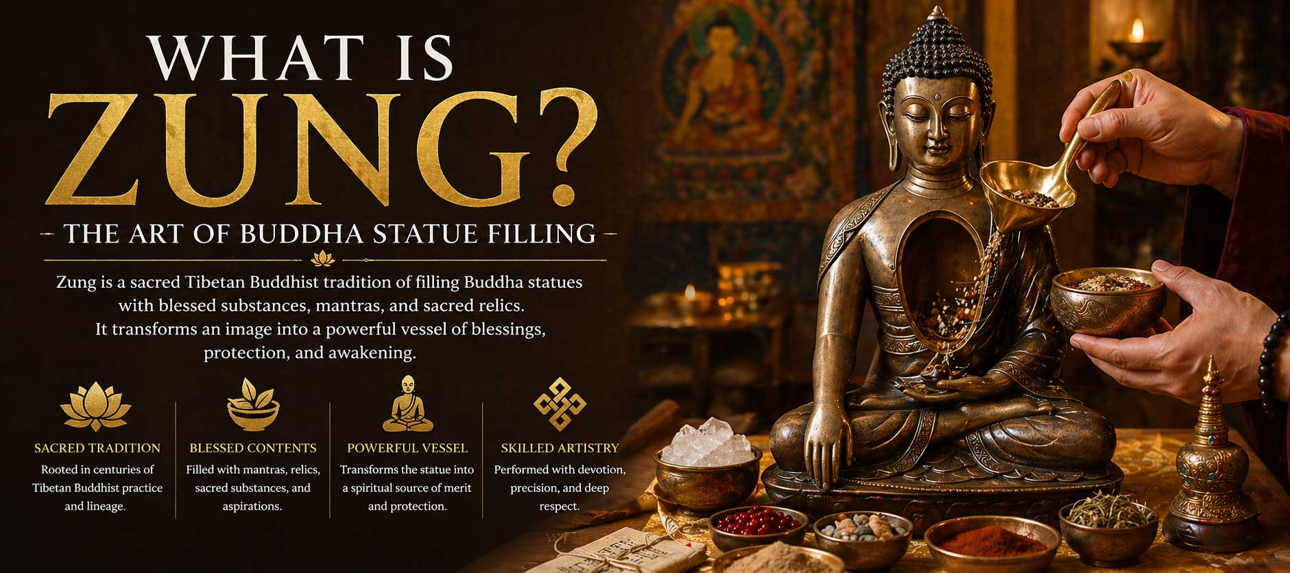what is zung buddha statue filling process with sacred materials and ritual preparation