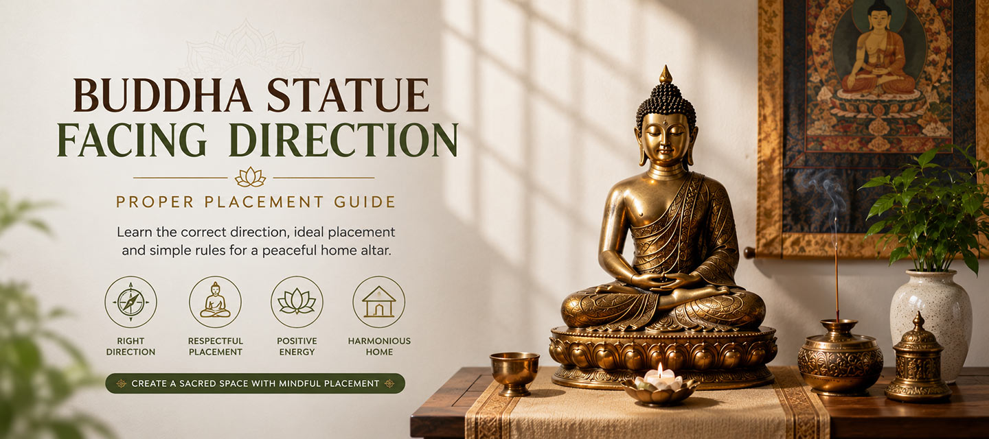 Buddha statue facing direction guide showing respectful home altar placement